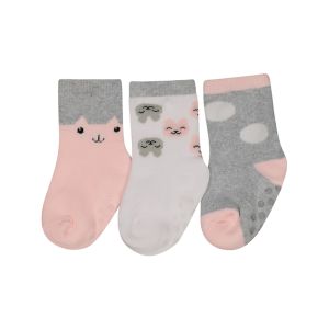 Pink and Grey Face 3-Pack Socks