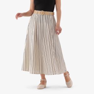 Real Belted Pinstripe Skirt