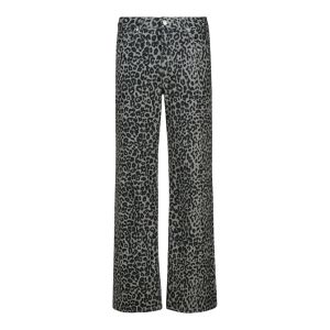 Wide Leg Leopard Printed Denim Jeans