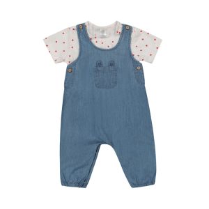 Denim Dungaree And Heart Printed Tee